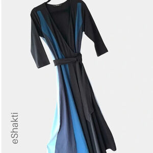 ESHAKTI NWOT COLORBLOCK STRIPE COTTON JERSEY WRAP DRESS | SIZE: EXTRA SMALL